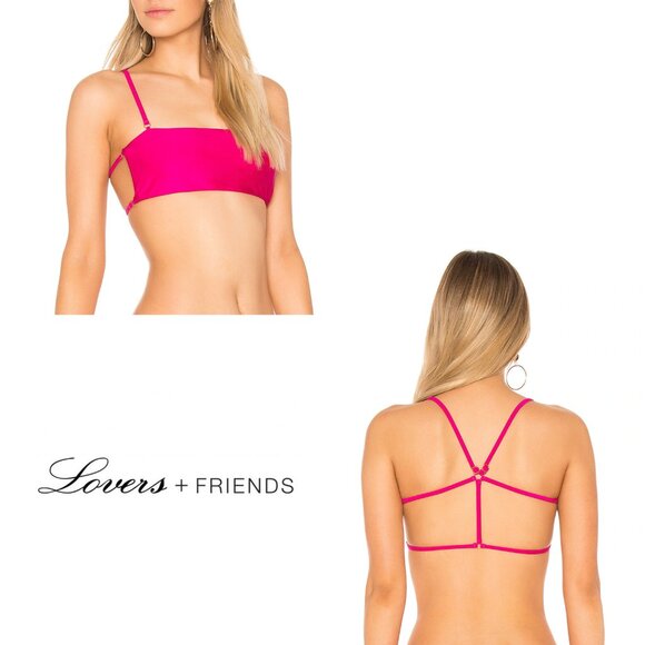 NWT Lovers and Friends Don't Hold Me Back Strappy Bikini Top in Magenta Sz. M - Picture 1 of 4